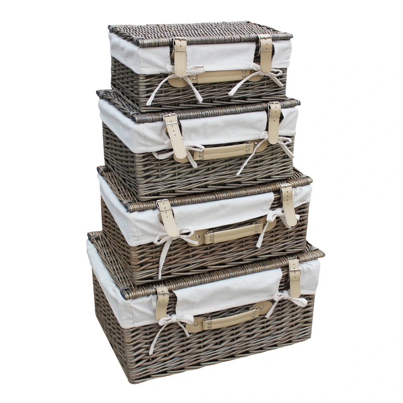 Bronzed Wicker Hamper Basket & Liner