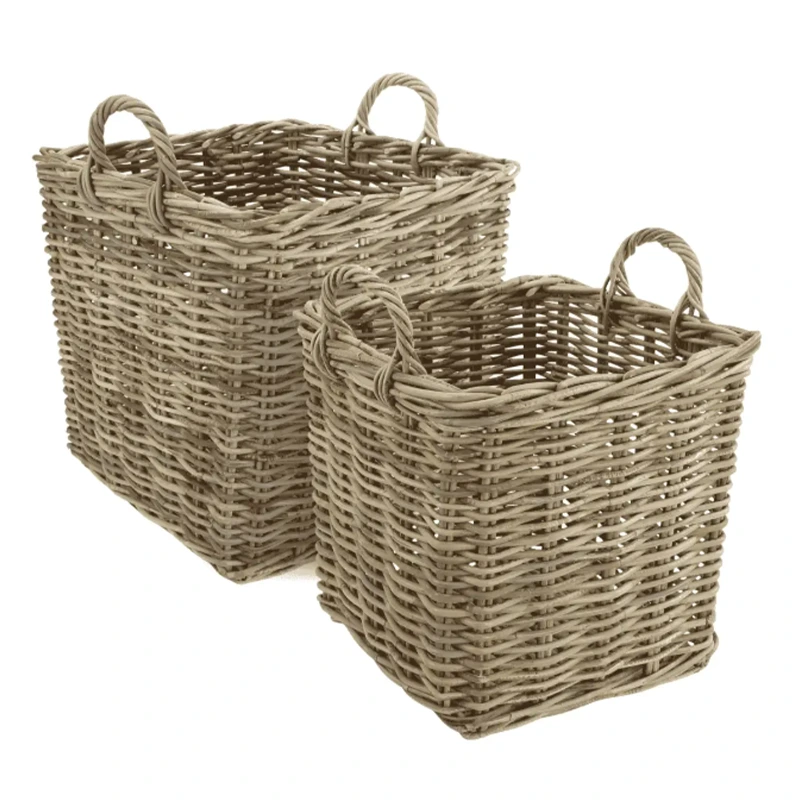 Square Kubu Rattan Storage Basket with Handles